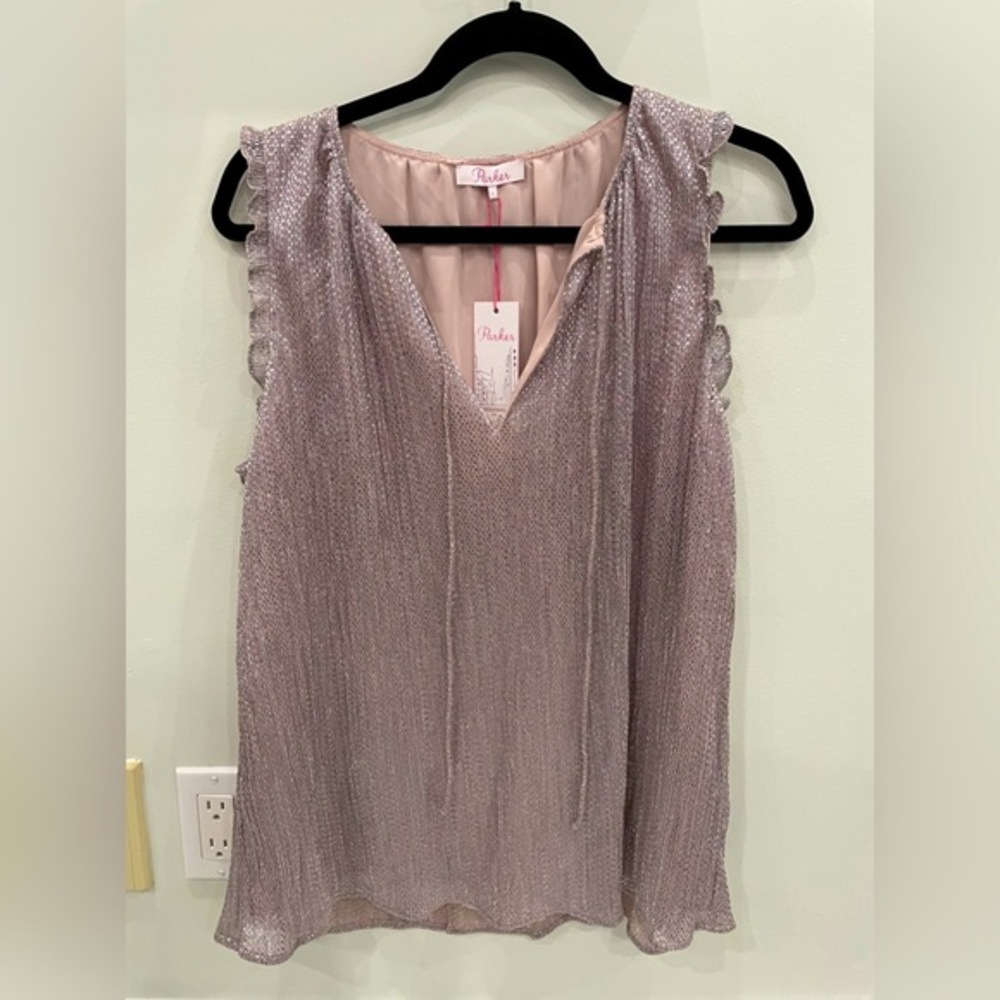 PARKER Sleeveless Blush Shimmer Top Large NEW V Neck